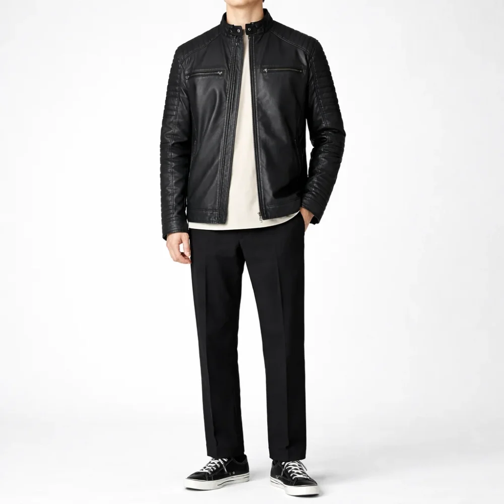 FRANCIS Black Leather Jacket For Men
