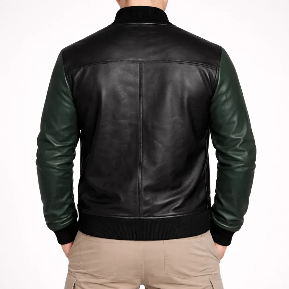 HARRY Black and Green Varsity Leather Jacket For Men