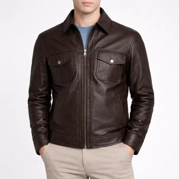 HERITAGE Dark Brown Leather Jacket For Men