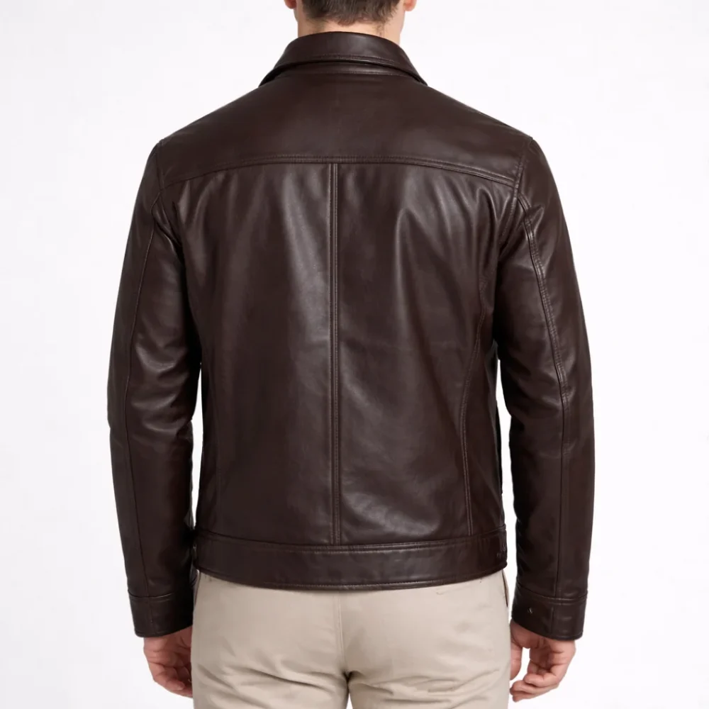 HERITAGE Dark Brown Delivery Leather Jacket For Men