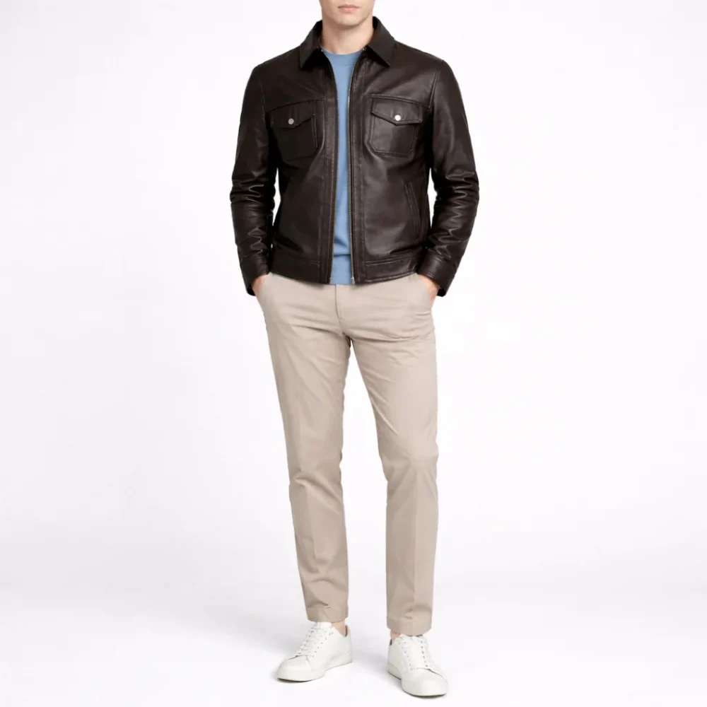 HERITAGE Dark Brown Delivery Leather Jacket For Men