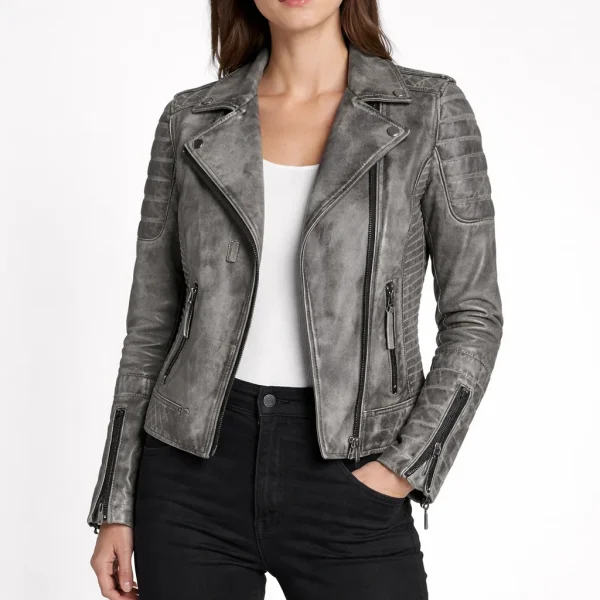 HIPSTER Grey Leather Jacket For Women