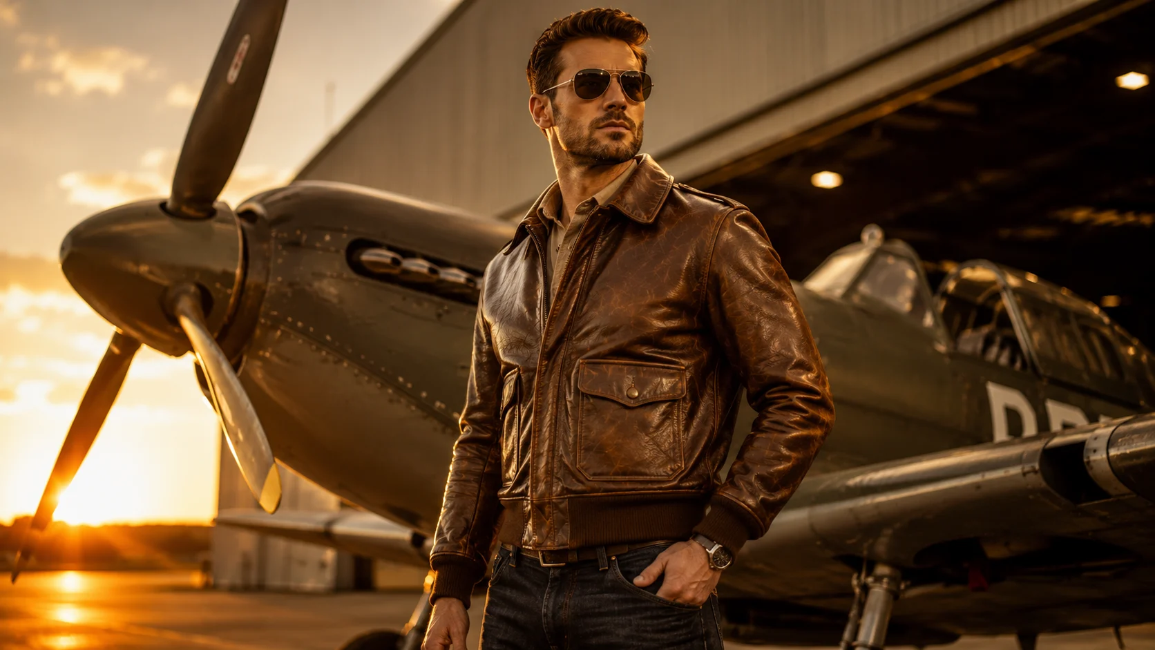 Heroic-aviator-Jacket-at-golden-hour