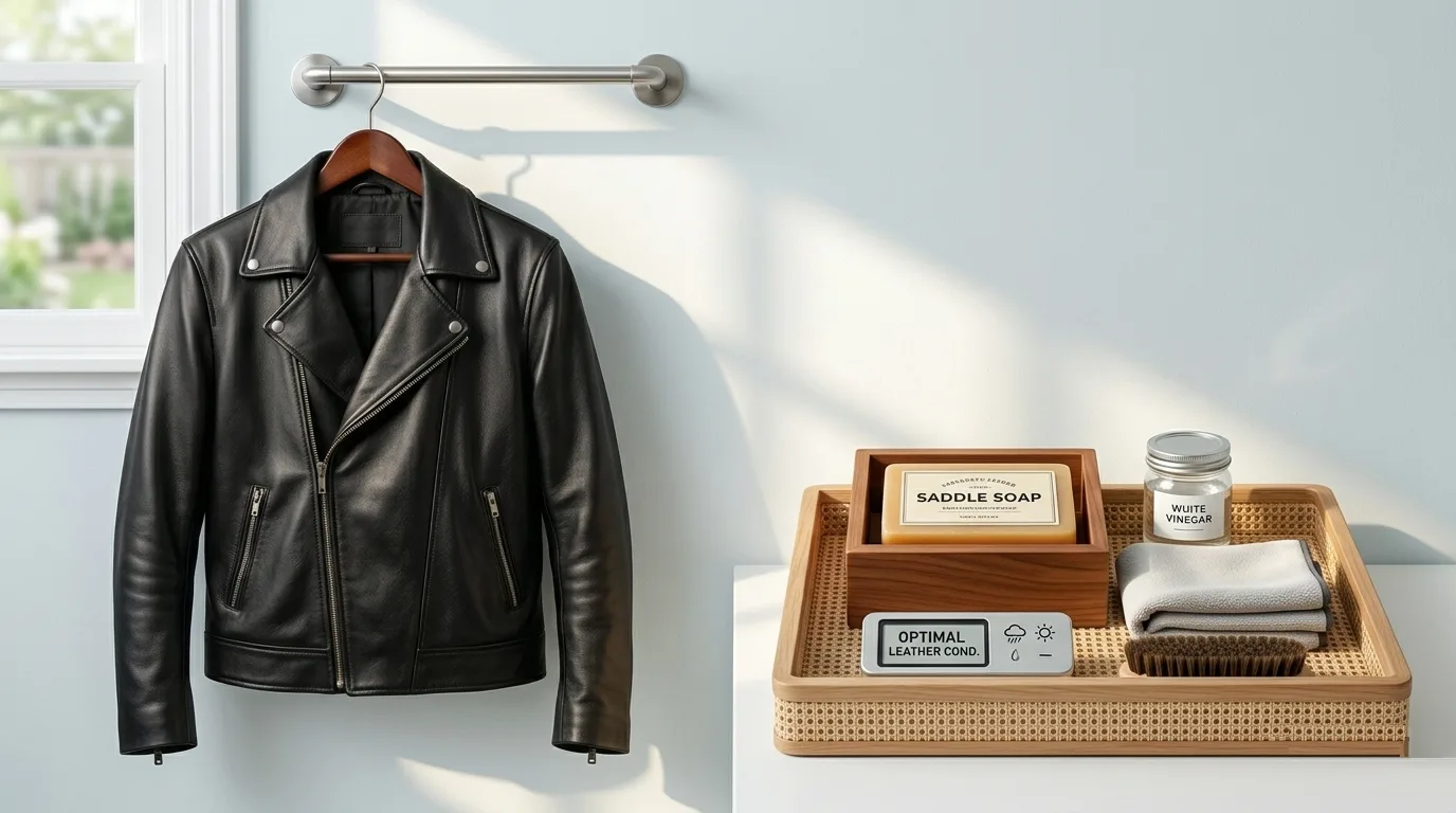 Leather jacket cleaning supplies white vinegar saddle soap and cloth