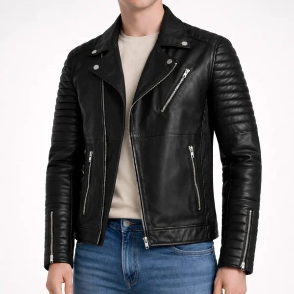 JORDAN Black Leather Jacket For Men