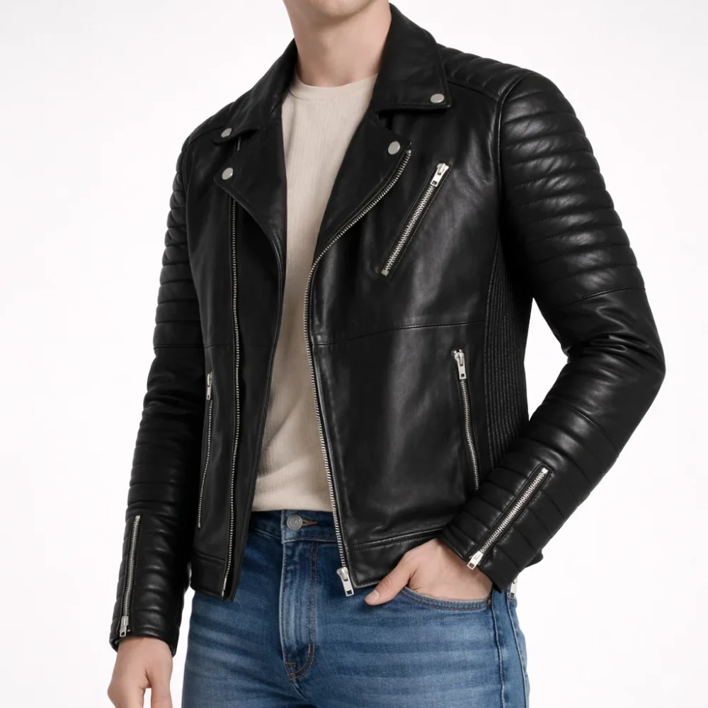 JORDAN Black Leather Jacket For Men