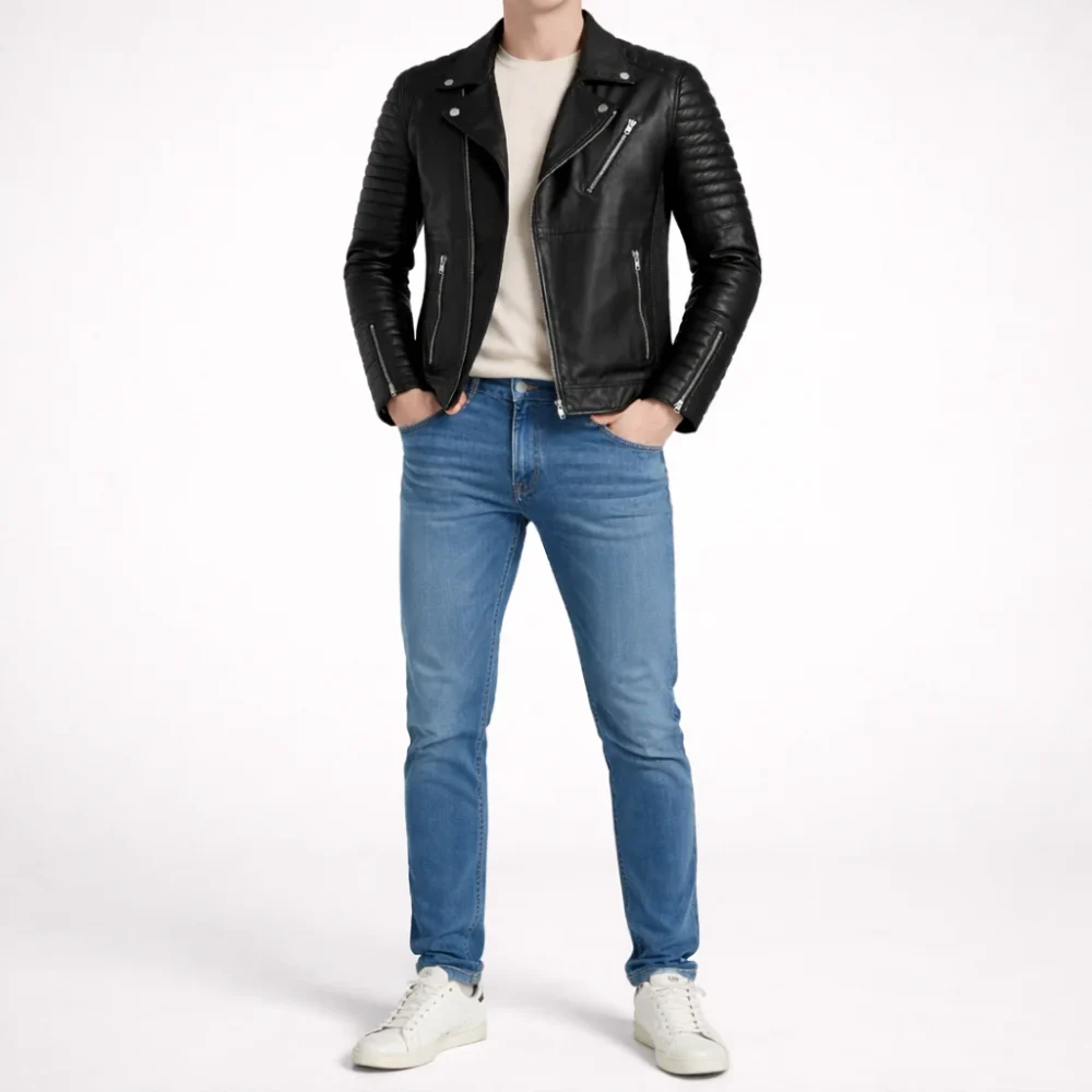 JORDAN Black Leather Jacket For Men