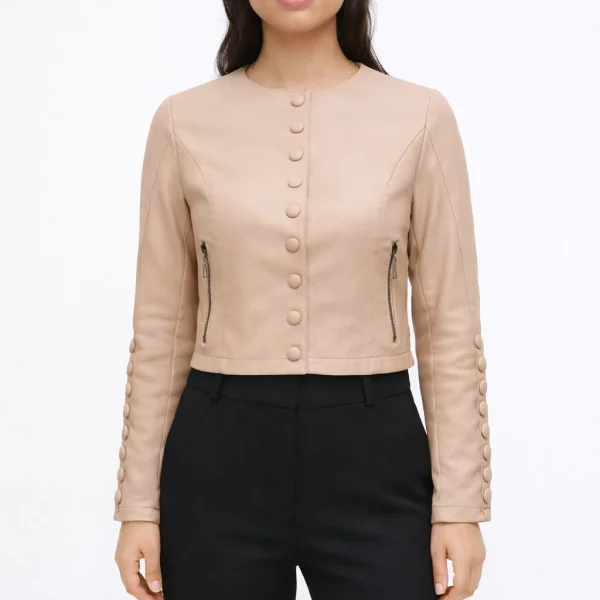 KACY beige leather jacket for women