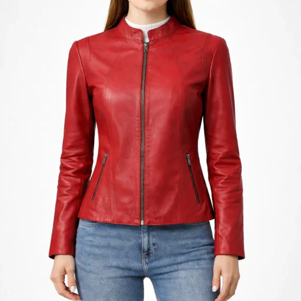 MIRAGE Red Leather Jacket For Women