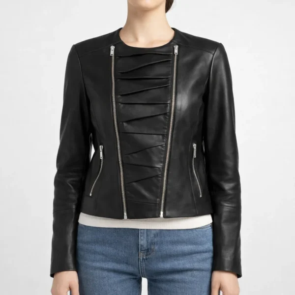 MYSTIQUE Black Leather Jacket For Women