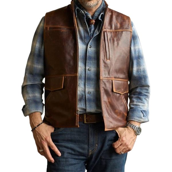 Brown Leather Vest For Men