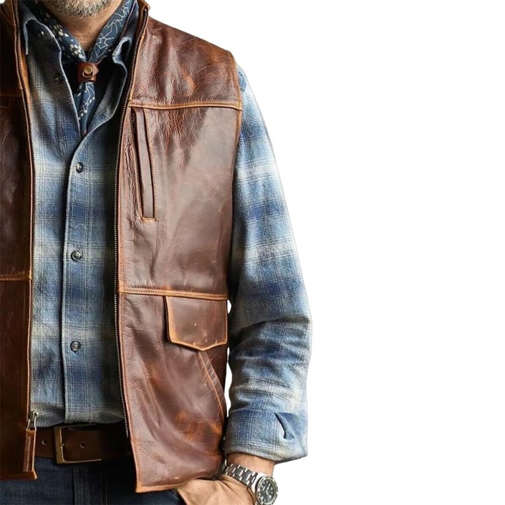 Brown Leather Vest For Men