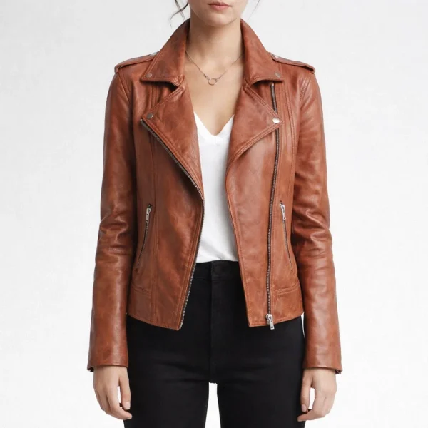 NIRVANA Brown Leather Jacket For Women