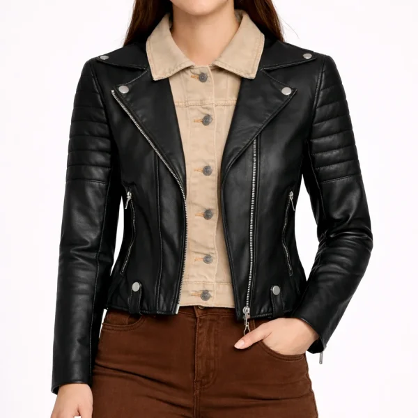 NOIR Black Lather jacket For Women