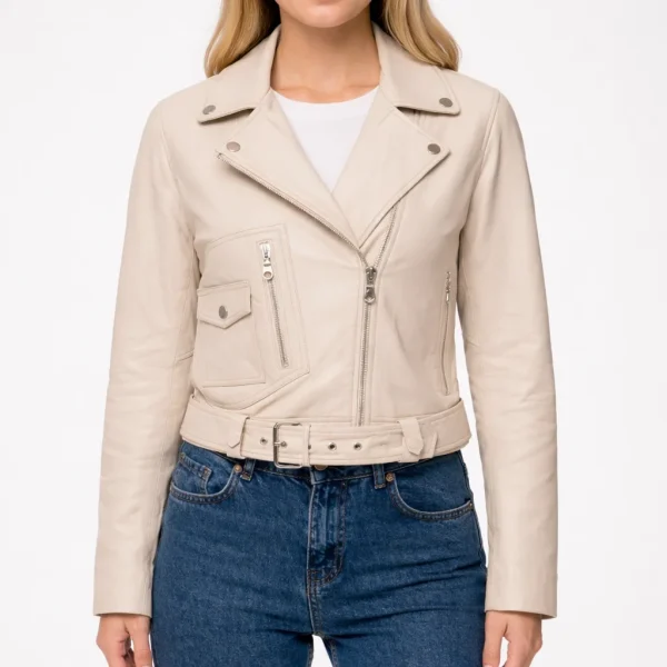 OPHELIA Off White Leather Jacket For Women
