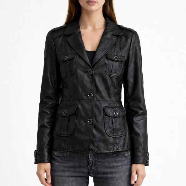 ORACLE Black Leather Jacket For Women