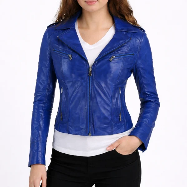 ORION Blue Leather Jacket For Women
