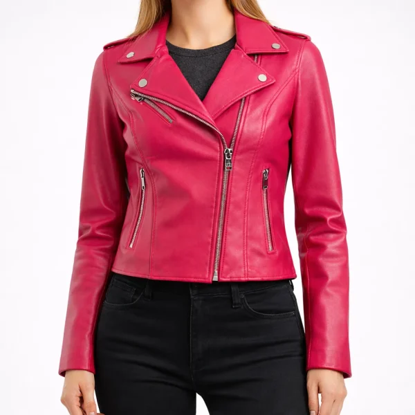 PETAL Pink Leather Jacket For Women