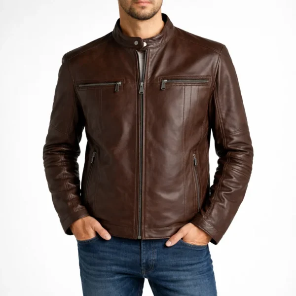 REBEL Dark Brown Leather Jacket For Men