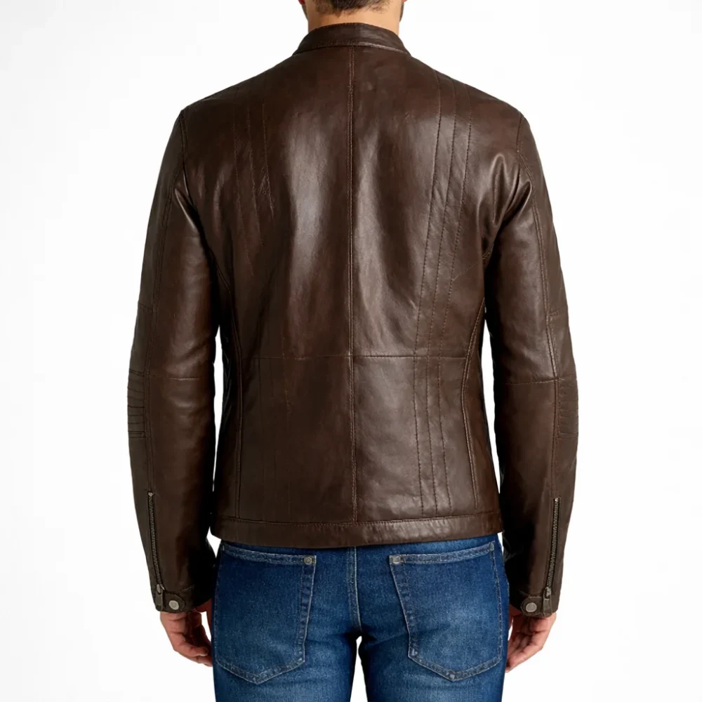 REBEL Dark Brown Leather Jacket For Men
