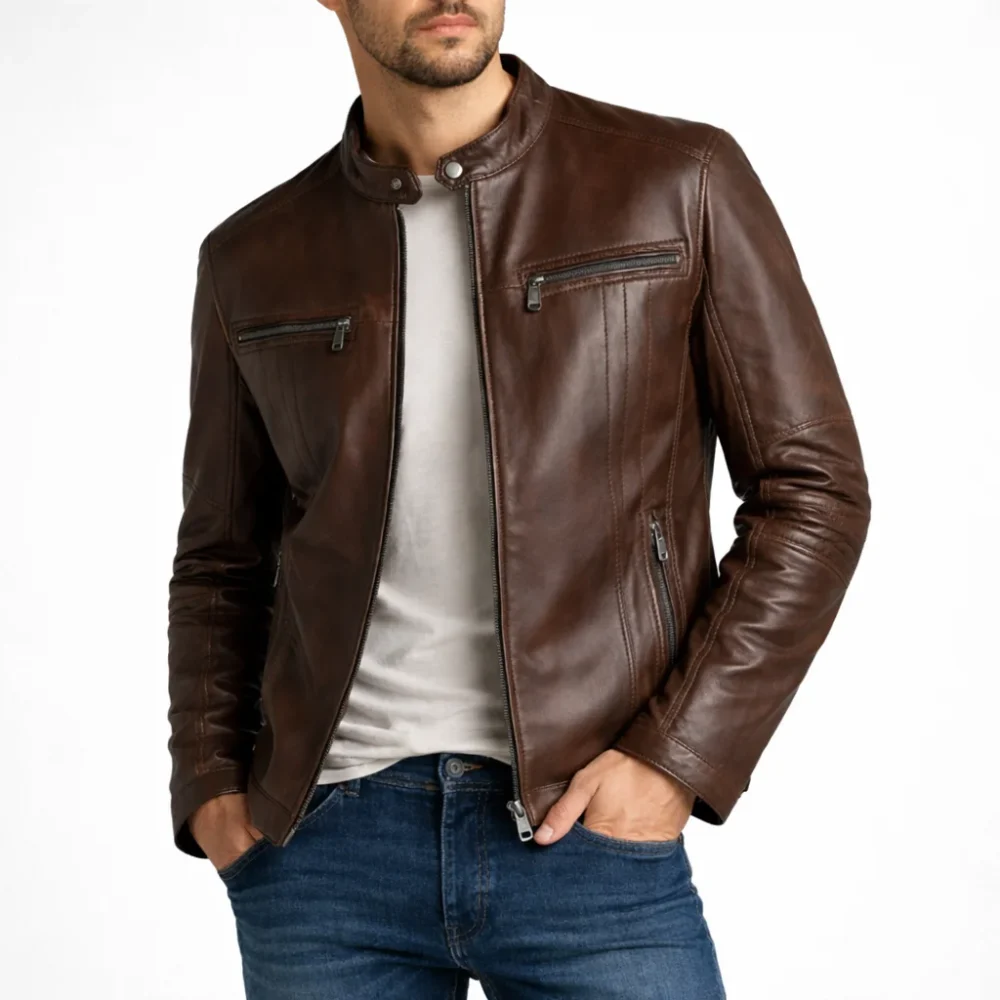 REBEL Dark Brown Leather Jacket For Men
