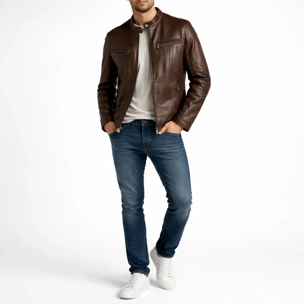 REBEL Dark Brown Leather Jacket For Men