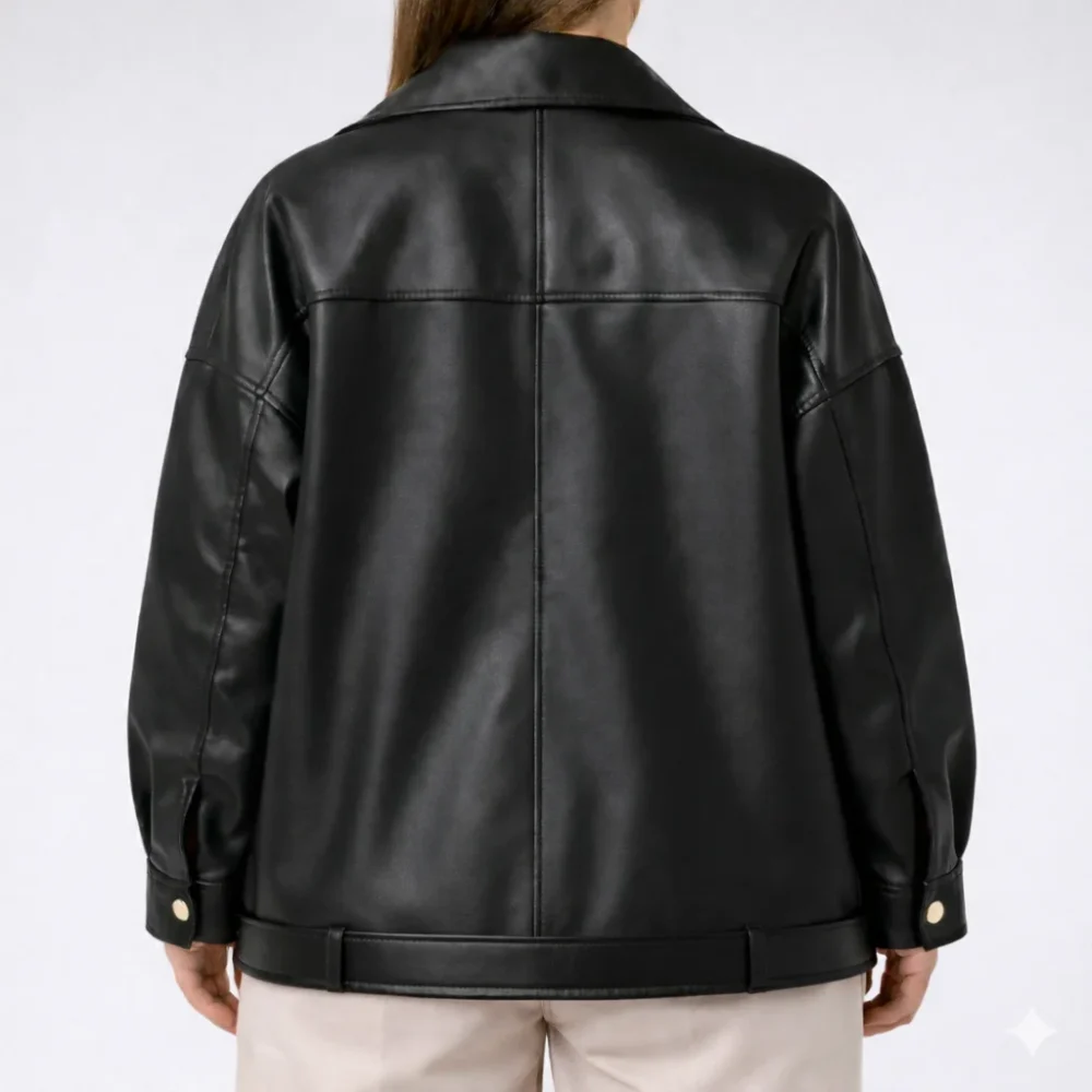 RELAXA Black Leather Jacket For Women