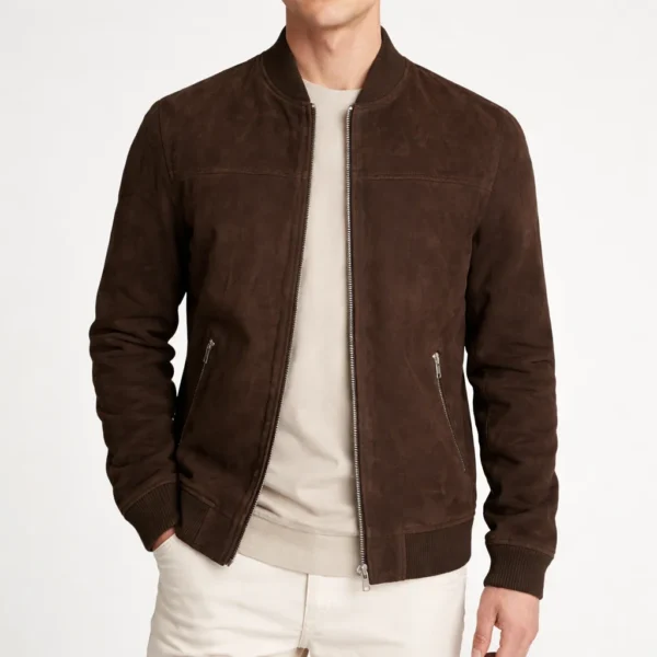 ROAMER Dark Brown Suede Leather Jacket For Men