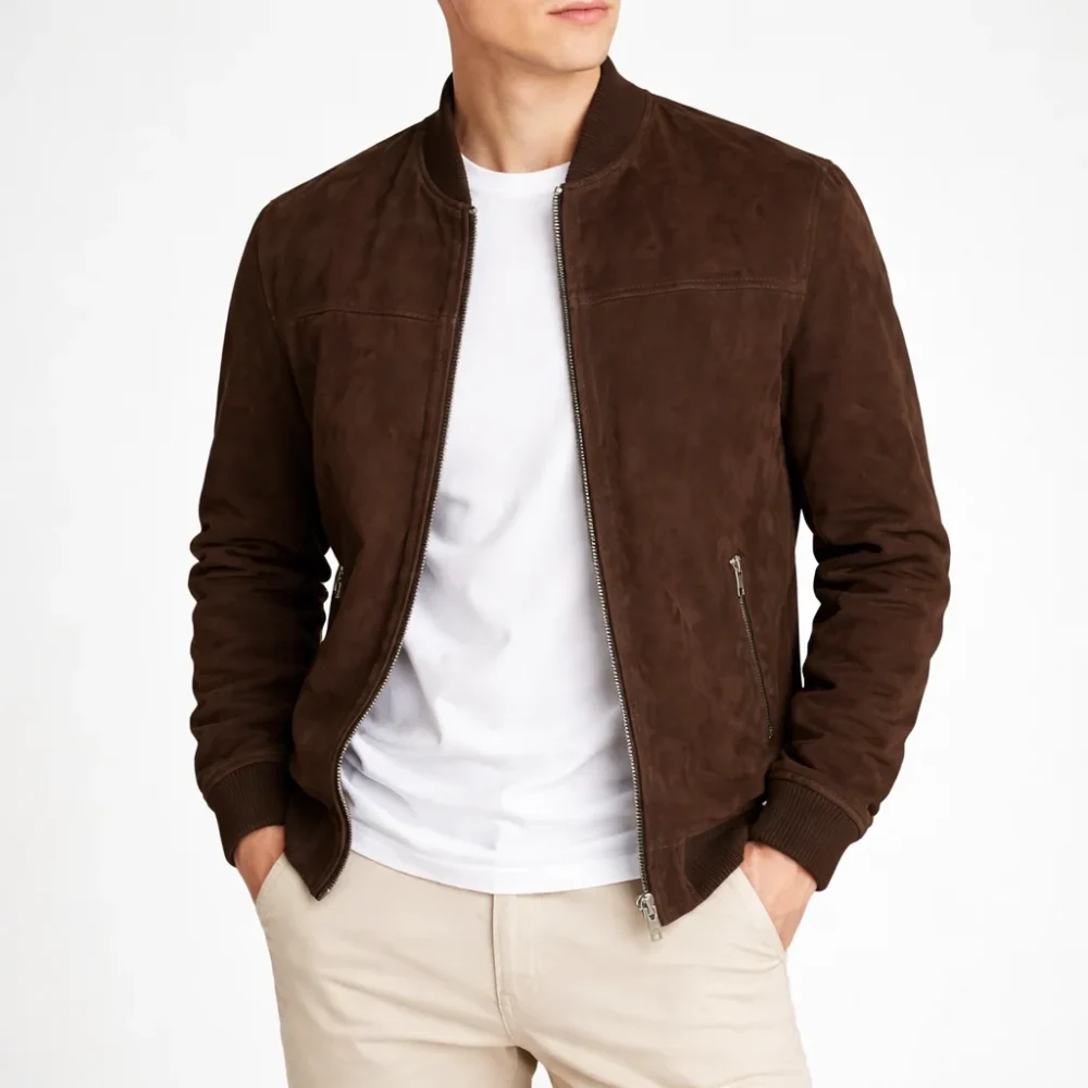 ROAMER Dark Brown Suede Leather Jacket For Men