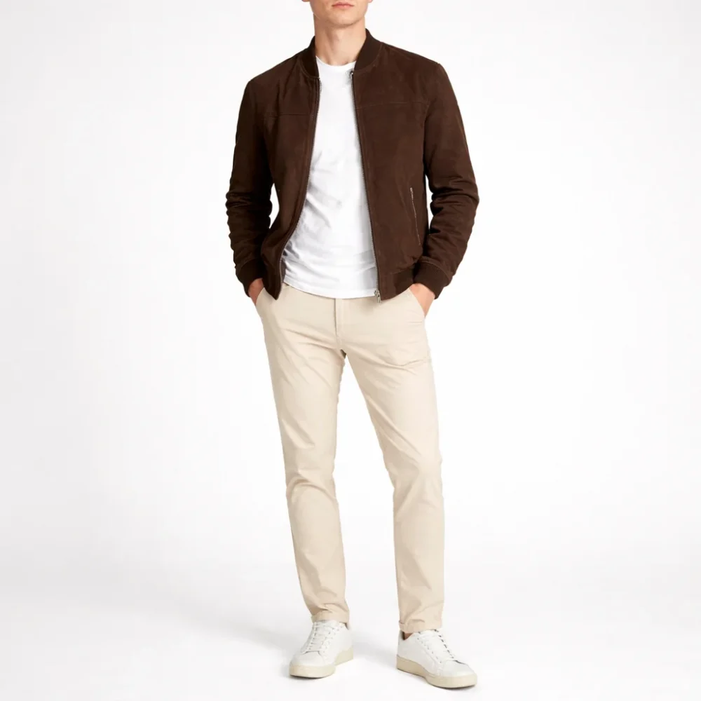 ROAMER Dark Brown Suede Leather Jacket For Men