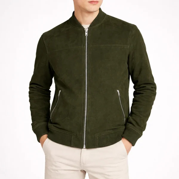 ROAMER Dark Green Suede Leather Jacket For Men