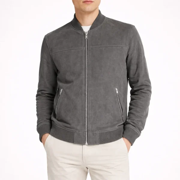 ROAMER Grey Suede Leather Jacket For Men
