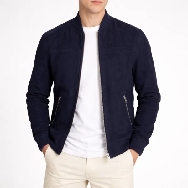 ROAMER Navy Blue Suede Leather Jacket For Men