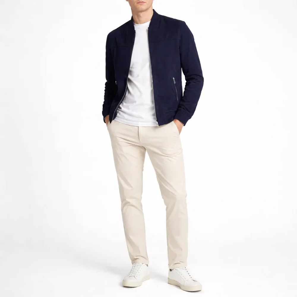 ROAMER Navy Blue Suede Leather Jacket For Men