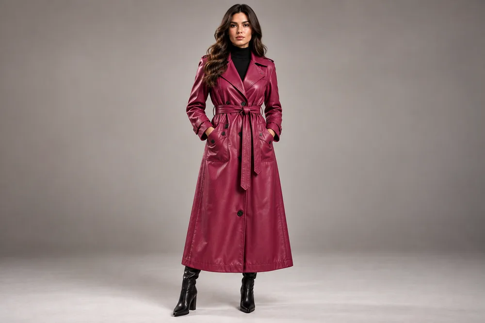 Raspberry-Red-Leather-Long-Coat-for-women