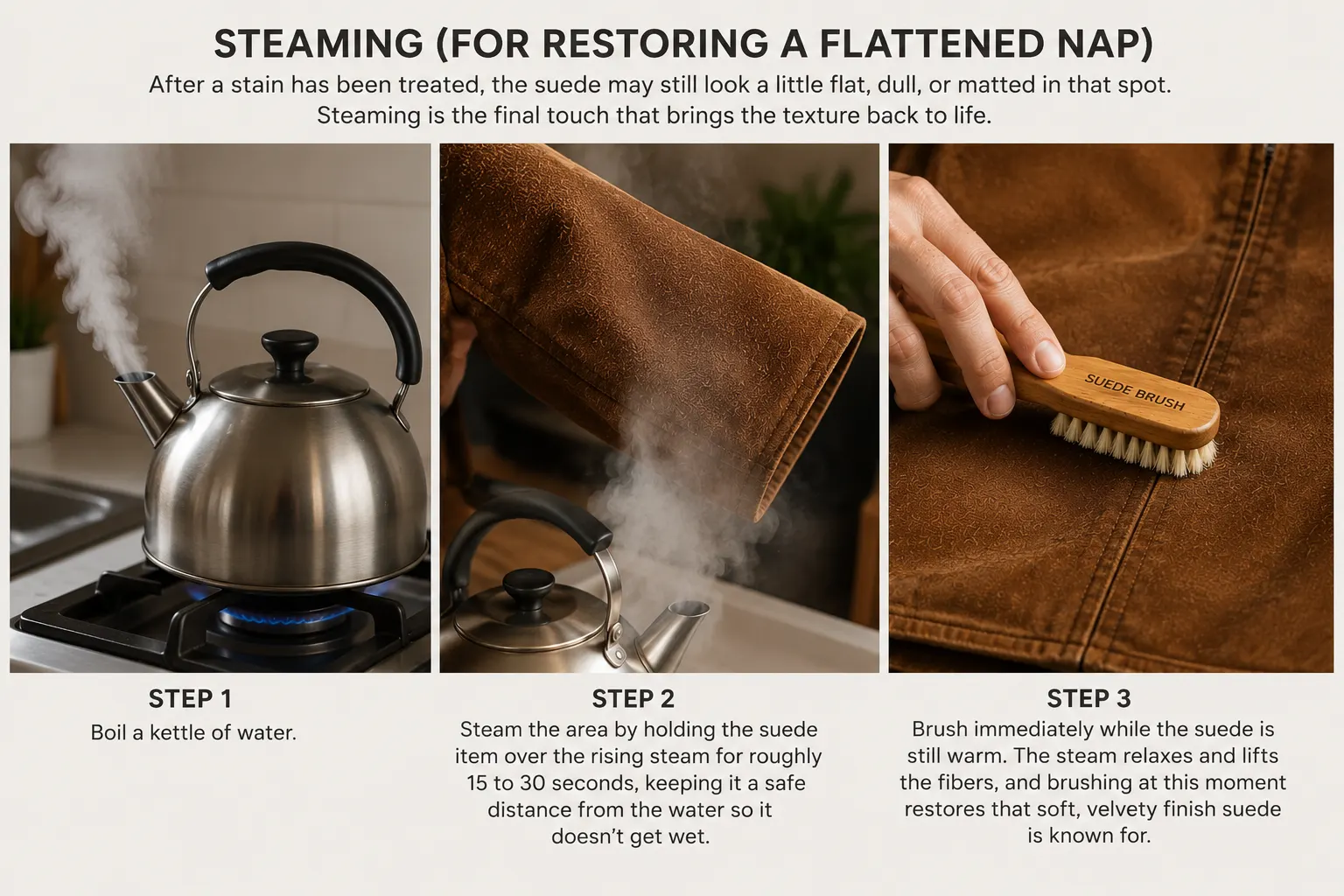 Restoring-suede-with-steaming-guide
