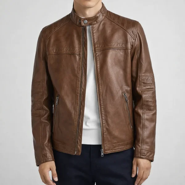 SABOTAGE Brown Leather Jacket For Men