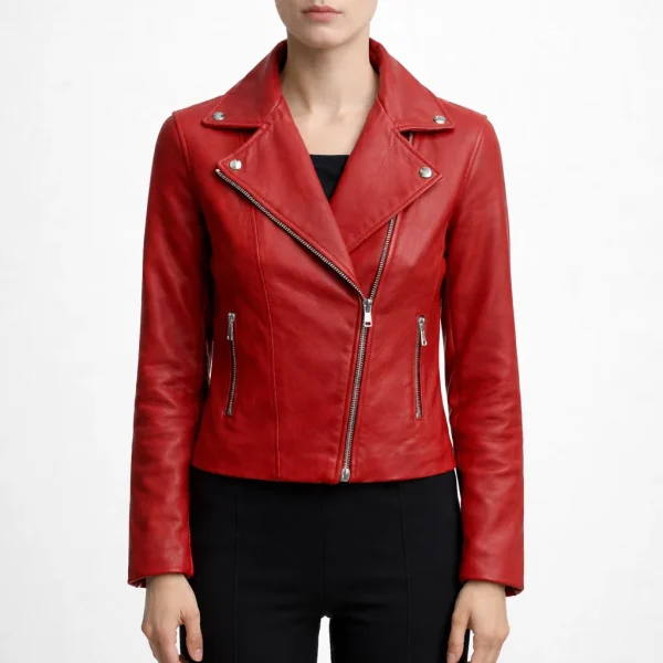 SCARLET Red Leather Jacket For Women