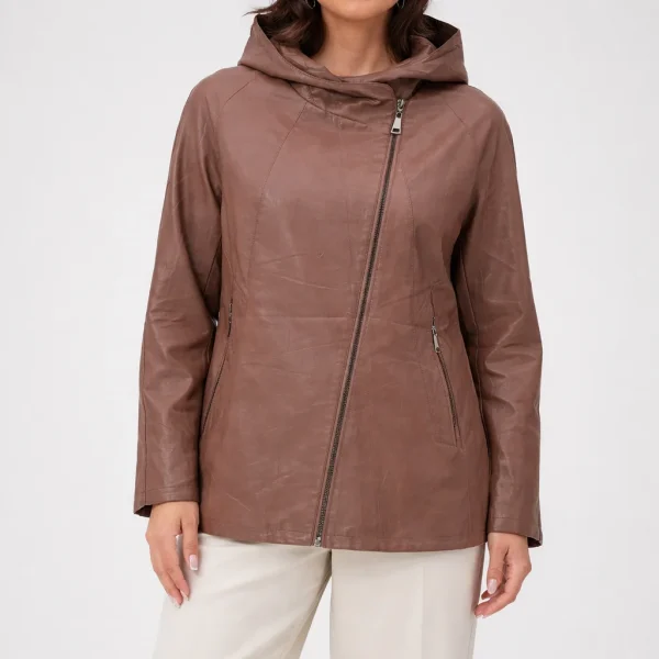 SHANNON Brown Leather Jacket For Women