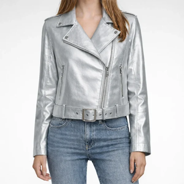 SPARKLE Silver Leather Jacket For Women