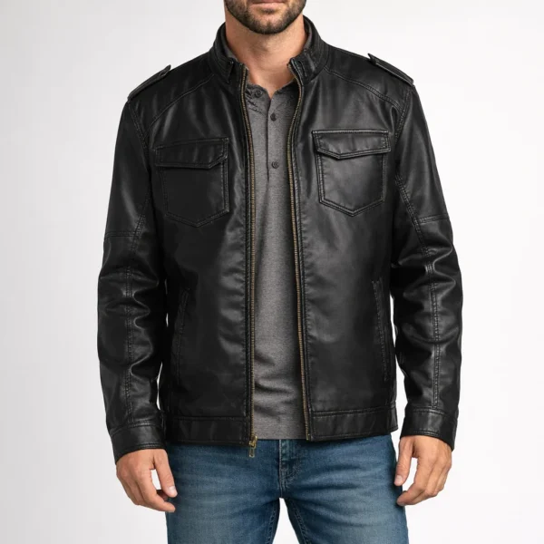 STERLING Black Leather Jacket For Men