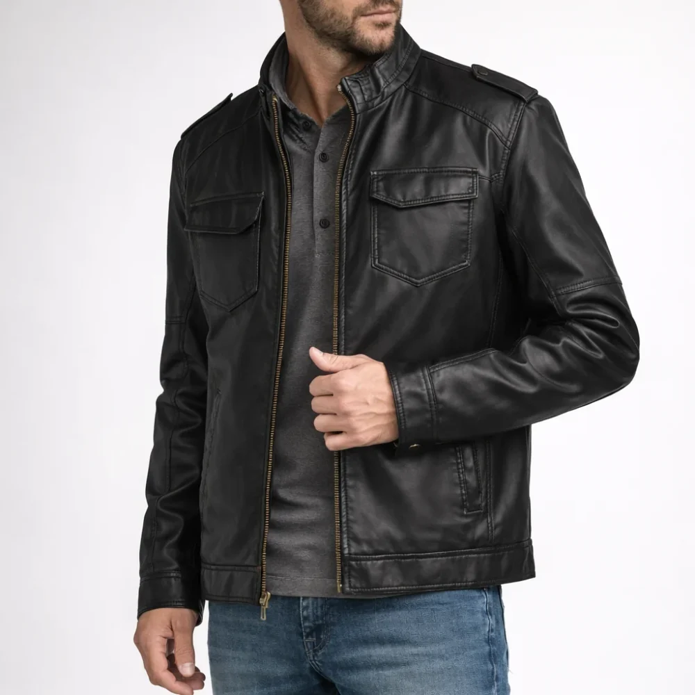 STERLING Black Leather Jacket For Men