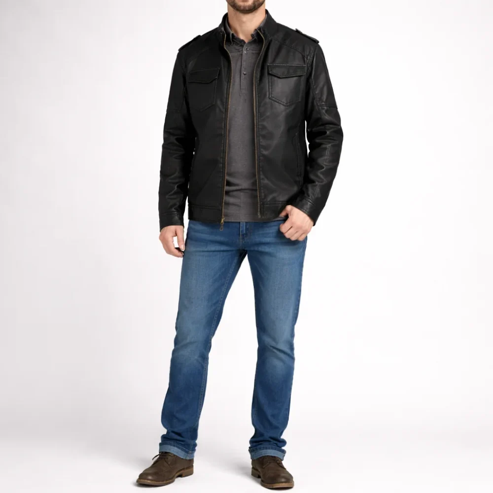 STERLING Black Leather Jacket For Men