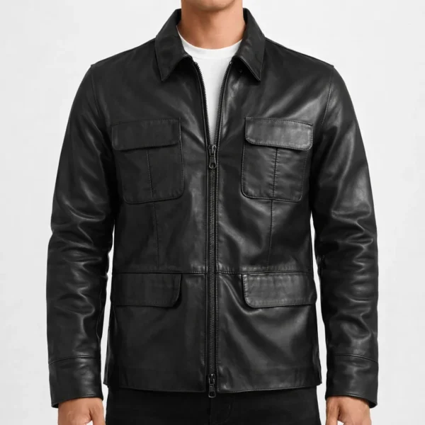 STRIDE Black Leather Jacket For Men