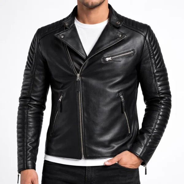 TERRAIN Black Leather Jacket For Men