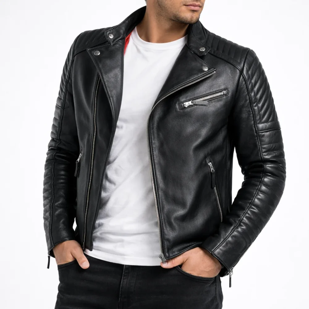 TERRAIN Black Leather Jacket For Men