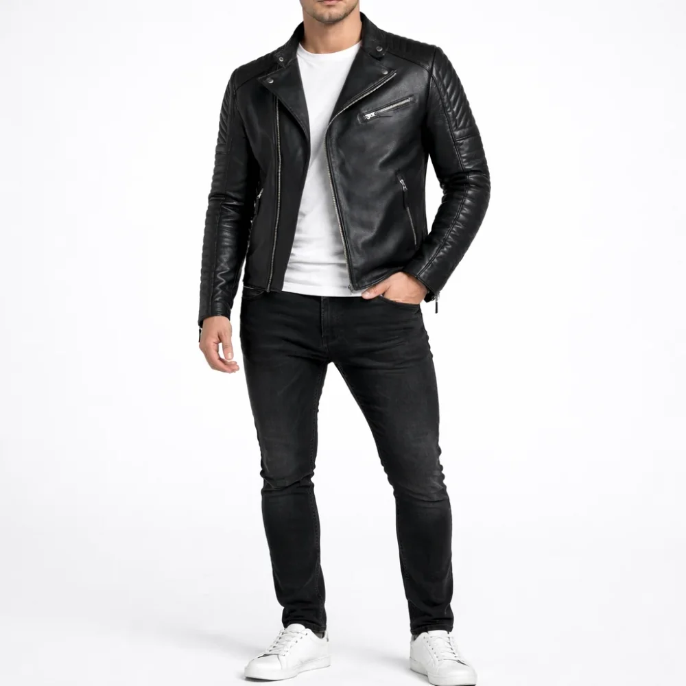 TERRAIN Black Leather Jacket For Men