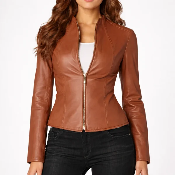 TITAN Brown Leather Jacket For Women