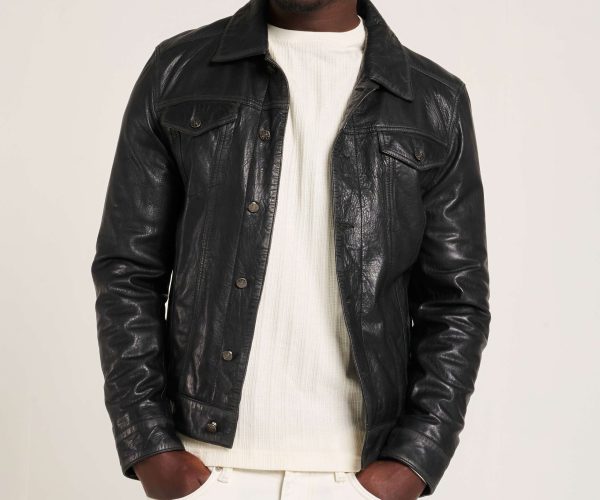 BLACKISH Men's Leather Trucker Jacket