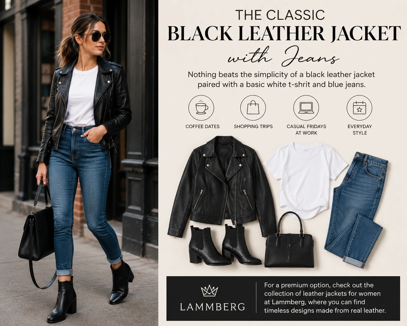 The Classic Black Leather Jacket with Jeans.